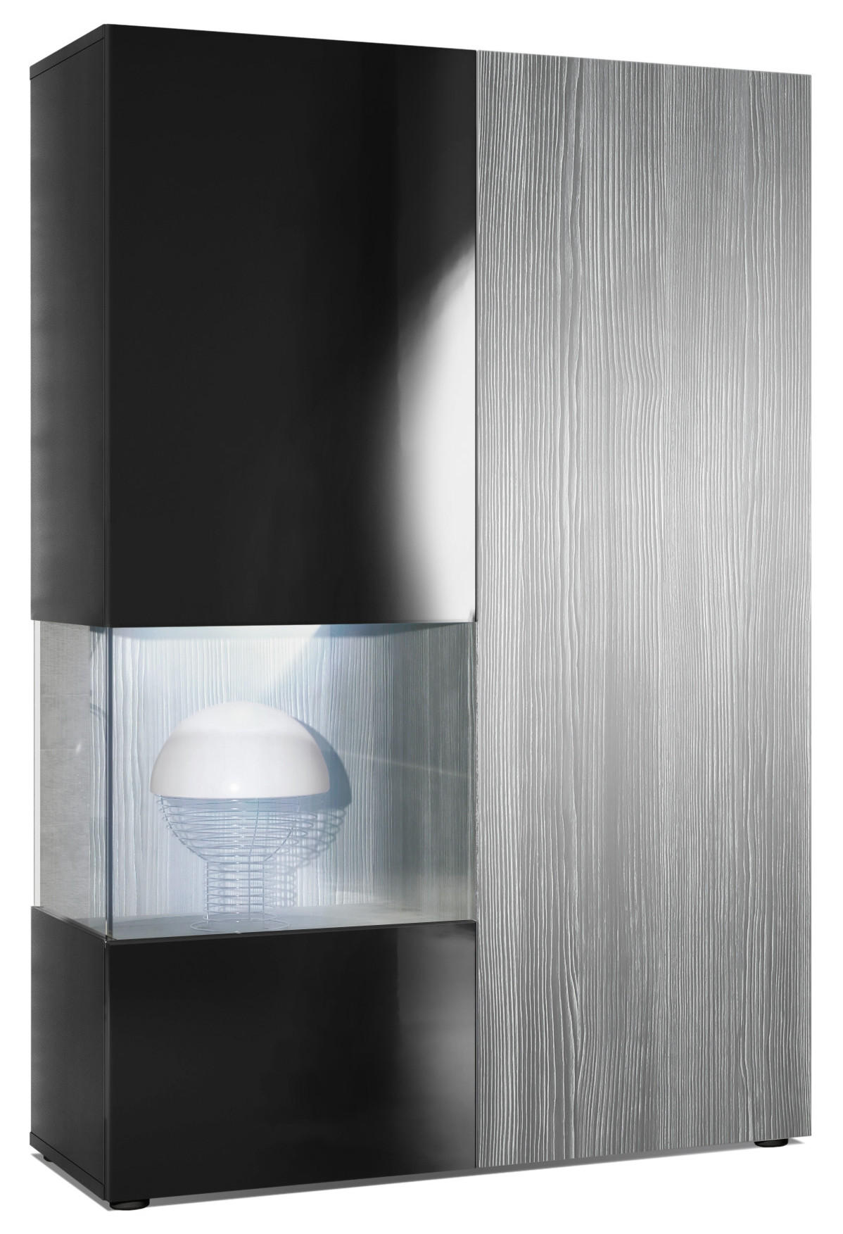 VITRINE Morena Tür und Einsatz in Avola-Anthrazit - Anthrazit, Holzwerkstoff (91.5/136.5/37cm) - Vladon