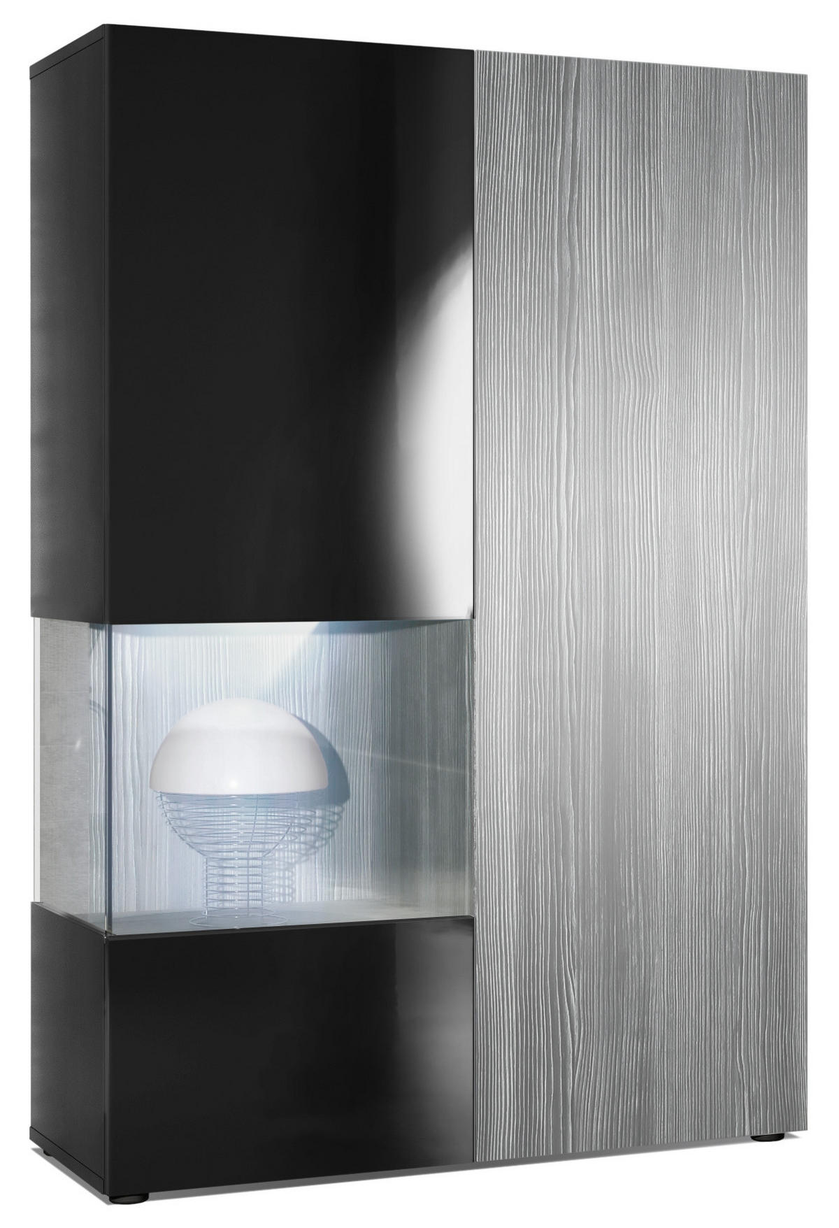 VITRINE Morena Tür und Einsatz in Avola-Anthrazit - Anthrazit, Holzwerkstoff (91.5/136.5/37cm) - Vladon