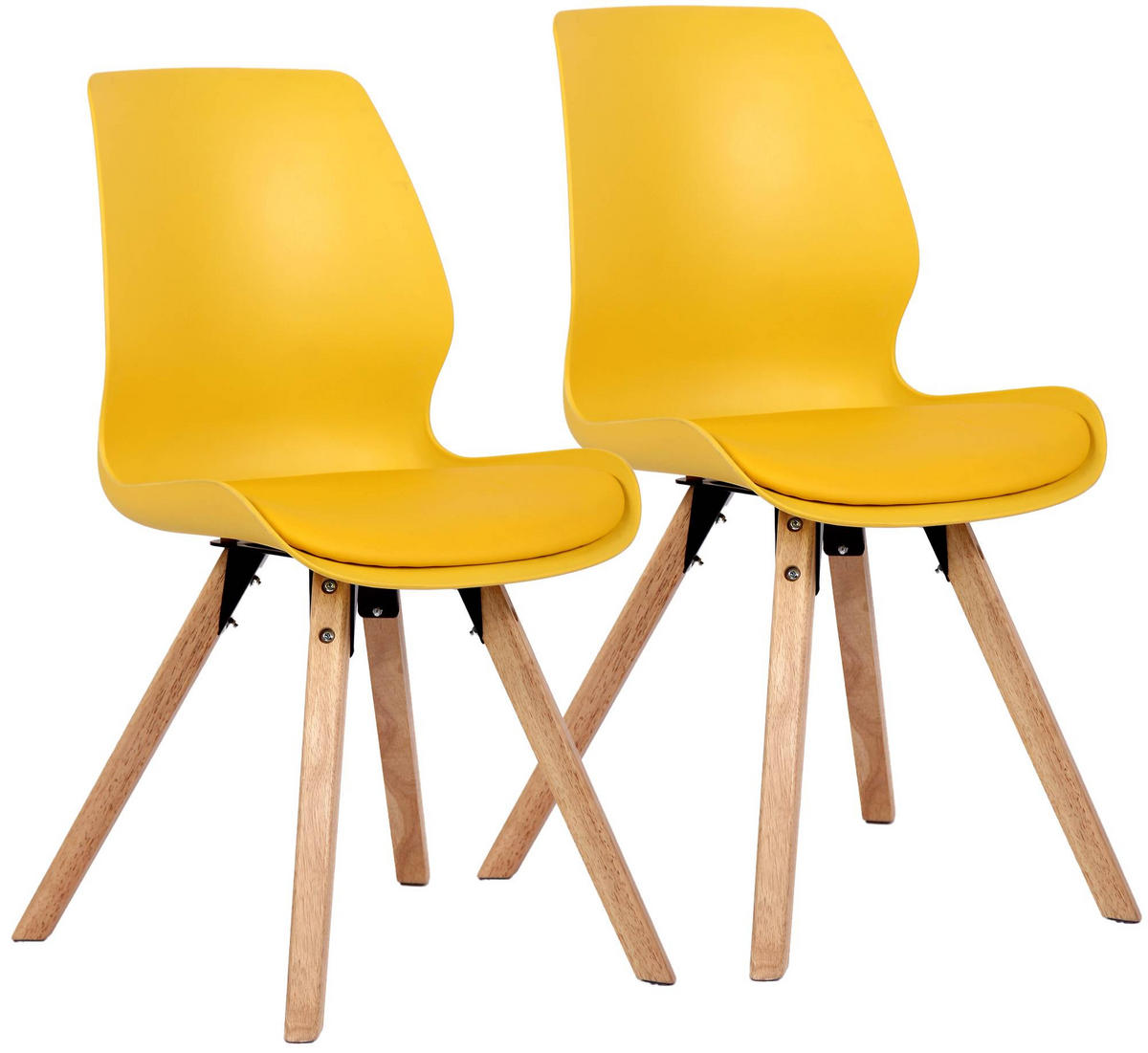 STUHL 2er Set Kunststoff Gelb - Eukalyptusholzfarben/Gelb, Holz/Kunststoff (48/87/58cm) - CLP