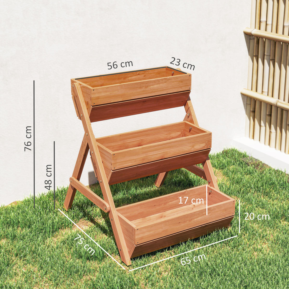 BLUMENTREPPE mit 3 Etagen aus Holz 65/75/76 cm - Braun, Holz (65/76/75cm) - Outsunny