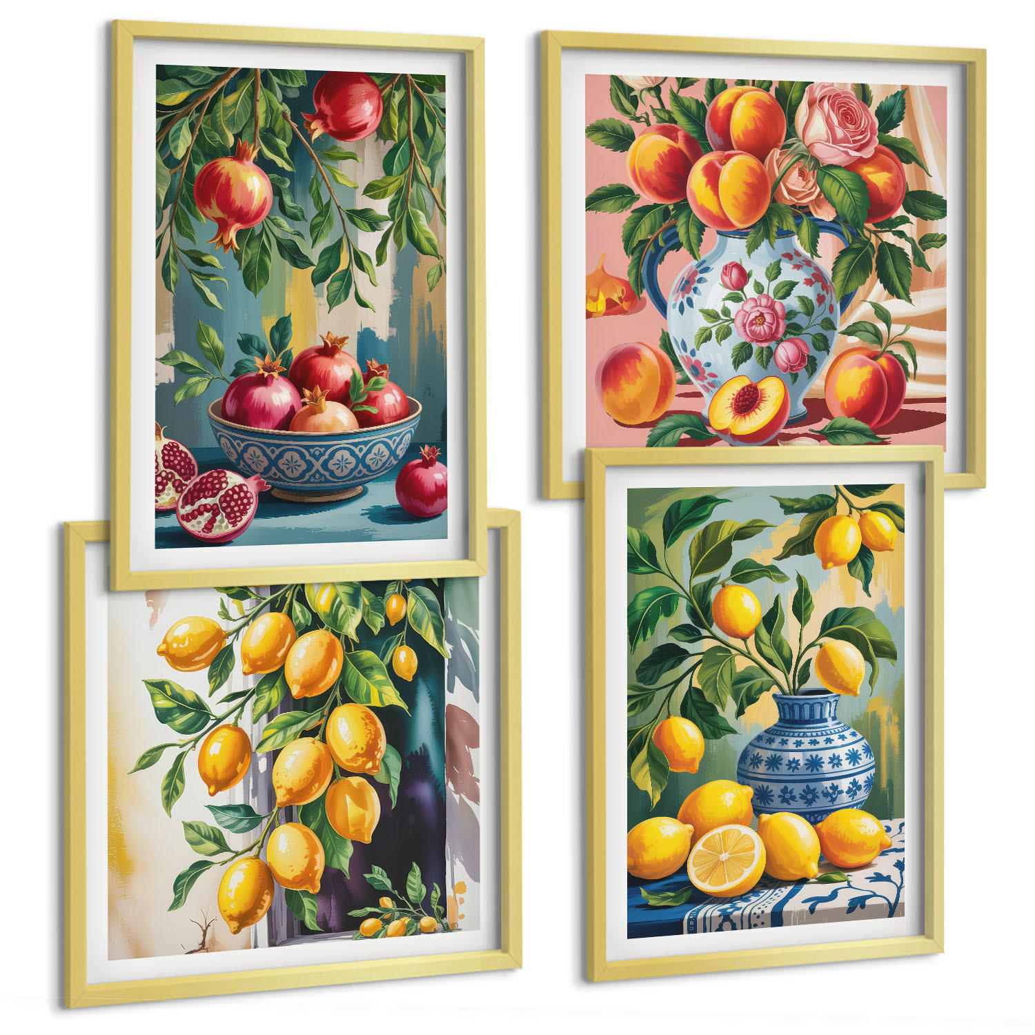 BILDER SET 4er Set - 50x50 cm & 40x60 cm Goldrahmen - Fruchtzusammensetzungen - Goldfarben, Kunststoff (50/50cm) - TULUP