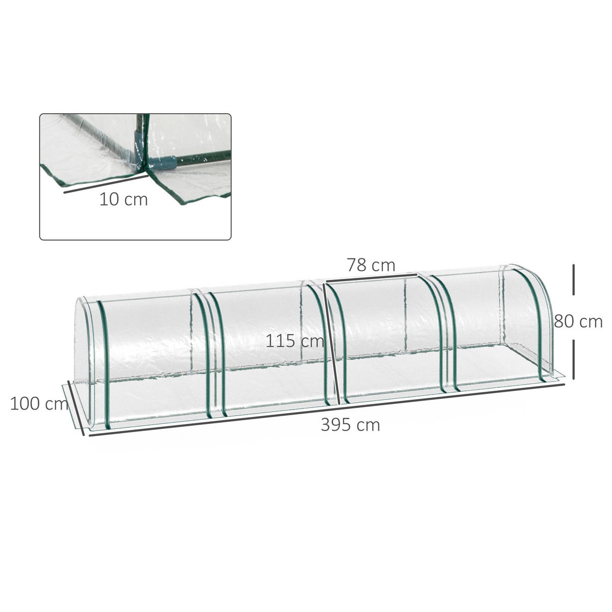 FOLIENGEWÄCHSHAUS, Transparent, Stahlrahmen, PVC - Transparent, Metall (100/80/395cm) - Outsunny
