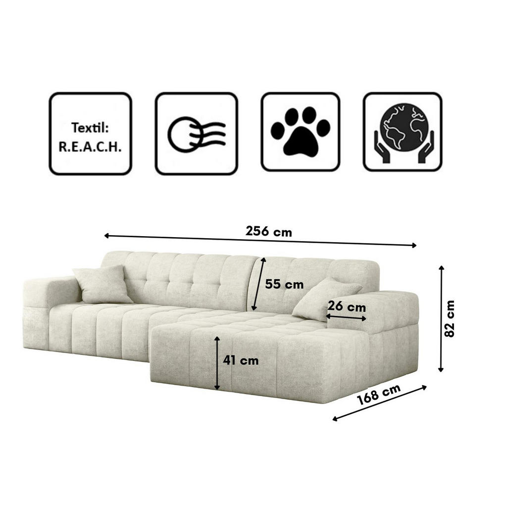 Thumbnail - Kaiser Möbel Ecksofa, Creme, Holz, L-Form,L-Form, 265x168 cm, Wohnzimmer, Sofas & Couches, Wohnlandschaften, Ecksofas