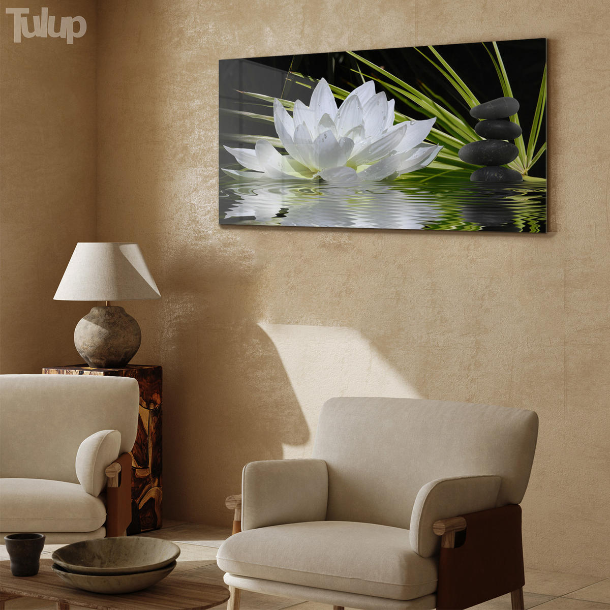 GLASBILD 120x60 cm Lotosblume - Grün, Glas (120/60cm) - TULUP