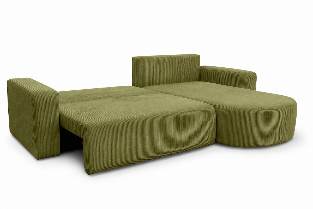 ECKSOFA Mit Schlaffunktion, Cordstoff Poso, Olive, Rechts, ROUND ONE XL - Olivgrün, Holz (271/175cm) - Kaiser Möbel