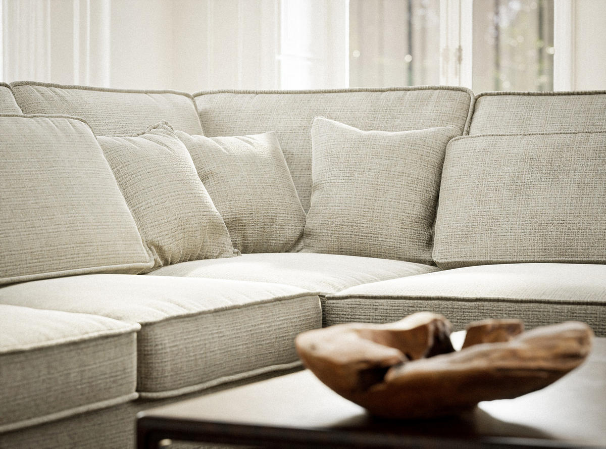 ECKSOFA Kirou Beige grau Chenille-Stoff - Rechts Seite - Greige/Schwarz, Holz/Holzwerkstoff (311/225cm) - Maison de Reve