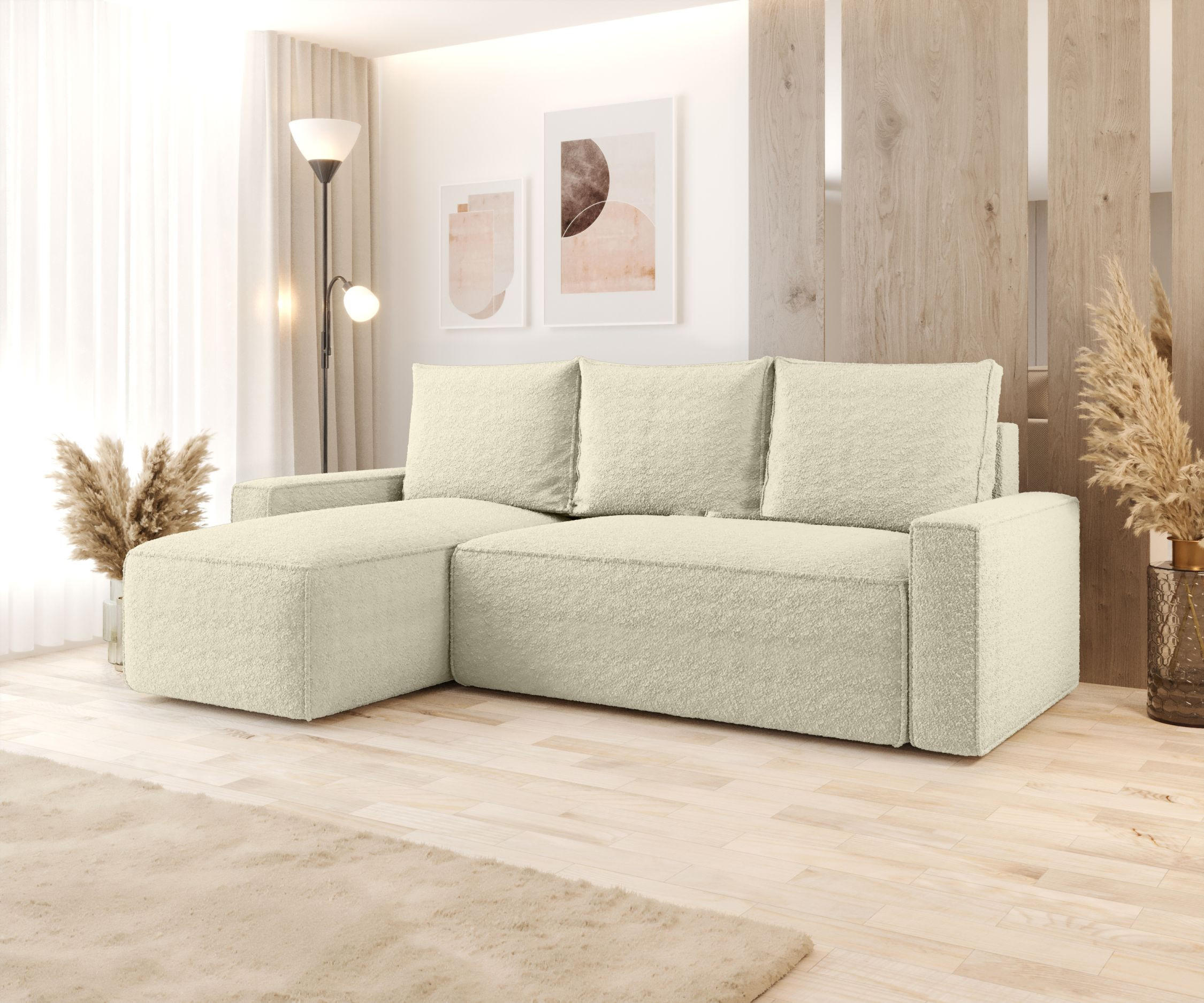 ECKSOFA mit Schlaffunktion SAVIO Quelle 02 Links - Ecru, Textil (232/140cm) - Bedante
