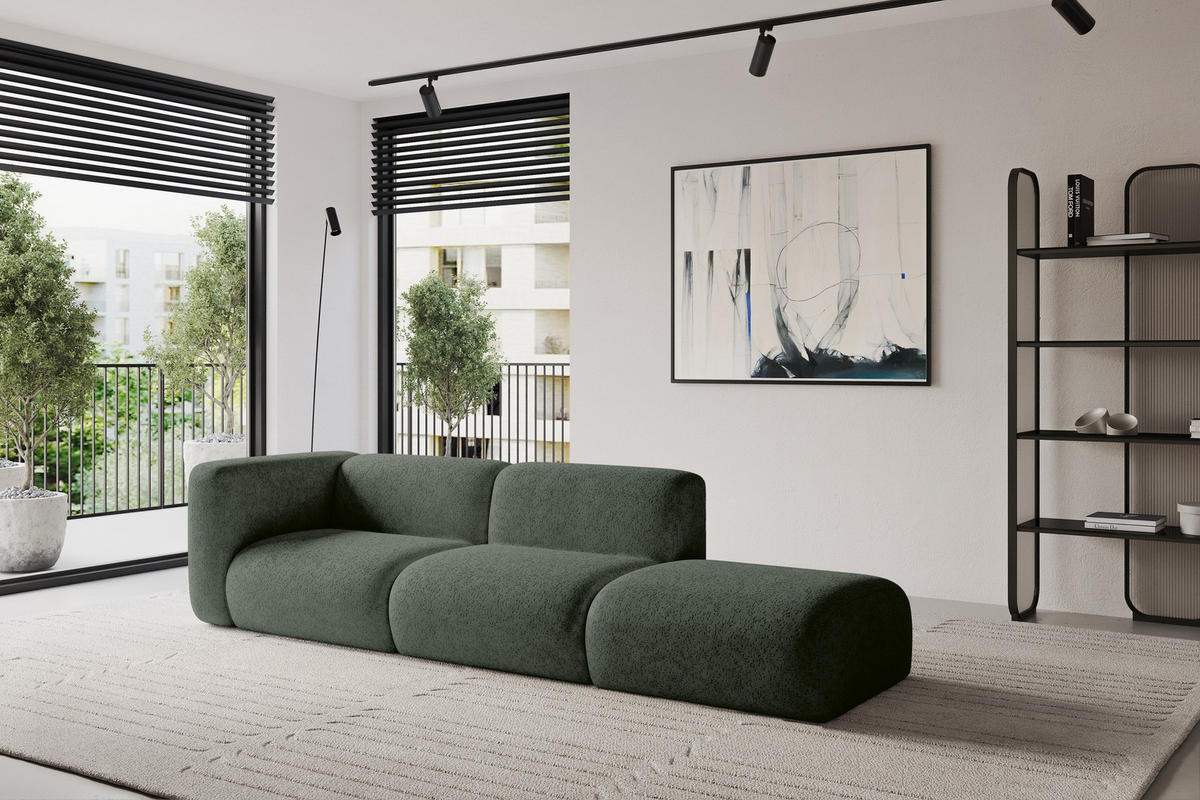 SOFA Ottomane Links MIRA-S3 296x89x70 Grün Velours - Schwarz/Grün, Holzwerkstoff/Kunststoff (296/70/89cm) - ALTDECOR