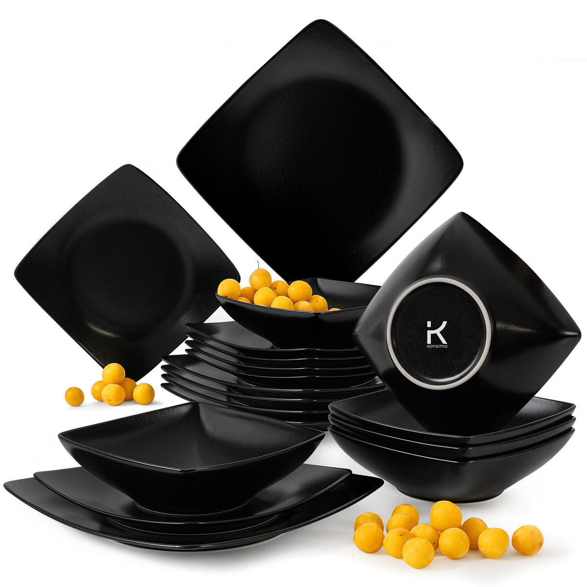 TAFELSERVICE EPIRI Geschirrset 6 Personen 18-tlg - Schwarz, Keramik (25/2/25cm) - KONSIMO®