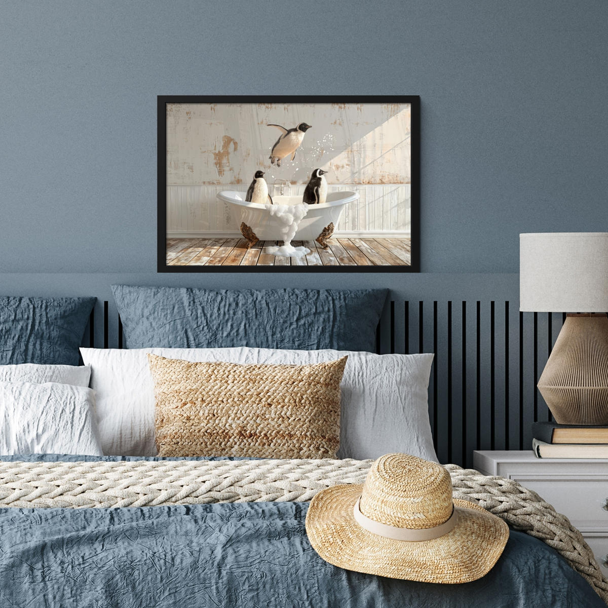 ZARÁMOVANÝ PLAGÁT Vintage - Tučniak - Vaňa - Pena 60x40 cm - čierna, papier (60/40cm) - MuchoWow