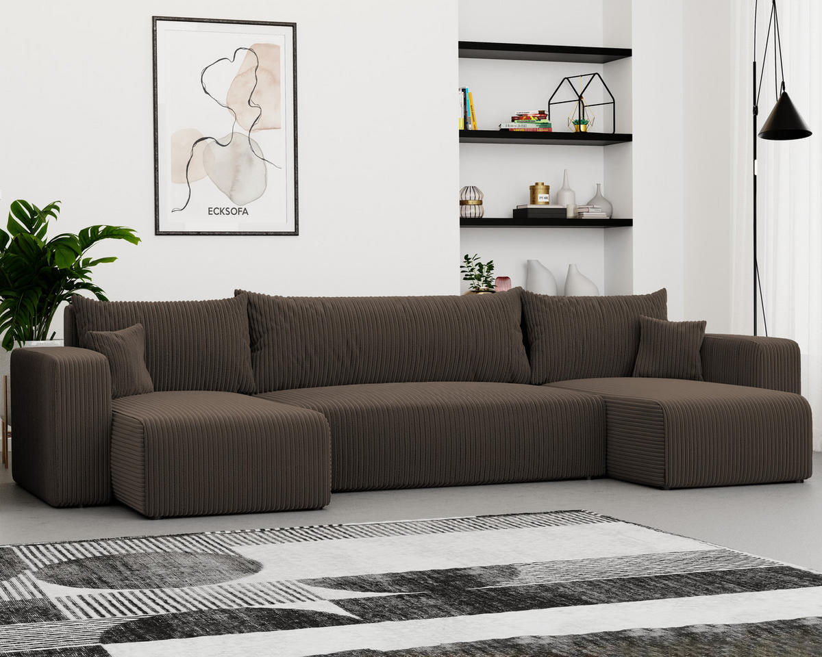 WOHNLANDSCHAFT mit Schlaffunktion und Bettkasten, Braun - Schwarz/Braun, Kunststoff/Textil (318/79/145cm) - Idohome