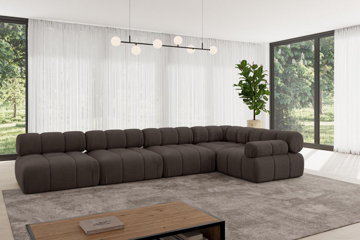 ECKSOFA modulares Sofa Mende-L3 - 380x190x70 cm Braun Velours - Braun, Holzwerkstoff/Textil (380/190cm) - ALTDECOR