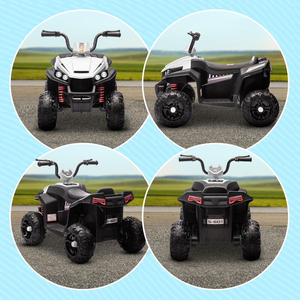 ELEKTRO-KINDERQUAD DE-06204 mit Licht, Musik und Federung Weiß - Weiß, Kunststoff/Metall (85/55.5/62cm) - ComfortXL