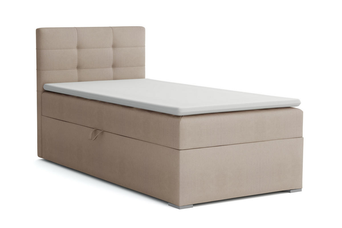BOXBETT FLO 90/200 in Velours Beige links H4 - Beige, Holz/Holzwerkstoff (90/200cm) - Deine Möbel 24