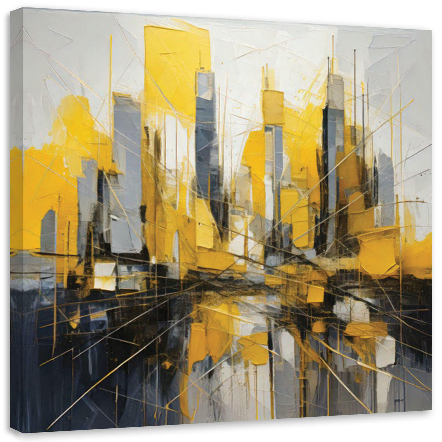 LEINWANDBILD Abstrakte Stadt Aquarell 60x60cm - Gelb, Textil (60/60cm) - Feeby