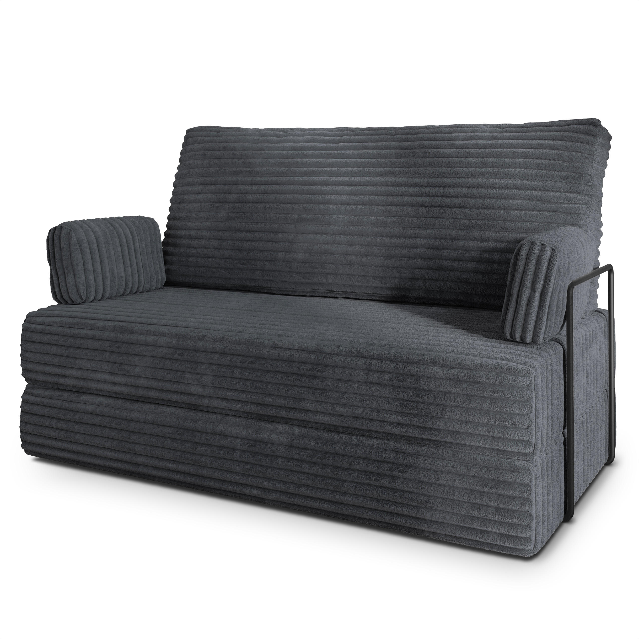BETTSOFA LADIA aus Schaumstoff Kordstoff Grau Schlaffunktion - Dunkelgrau, Textil (140/86/60cm) - MASSENO
