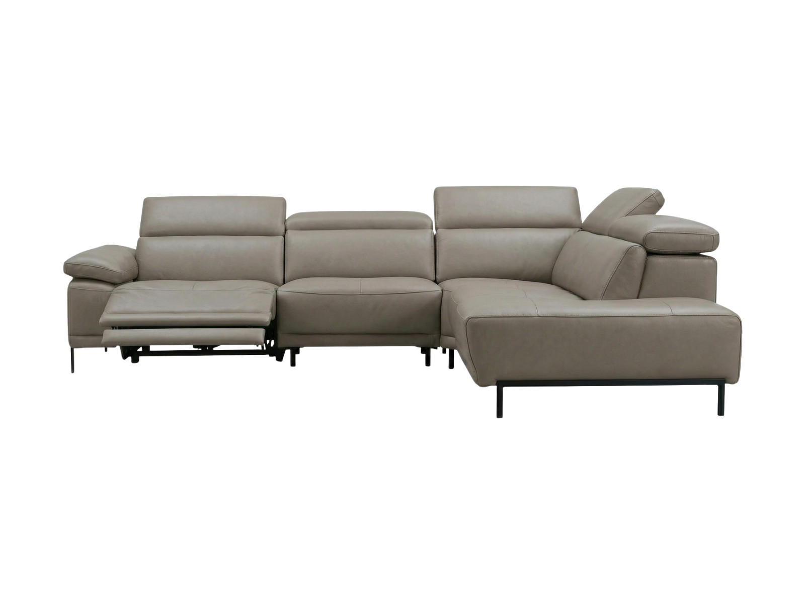 ECKSOFA Linus Echtleder mit 1 x Relaxfunktion Greige - Greige, Leder/Metall (262/220cm)