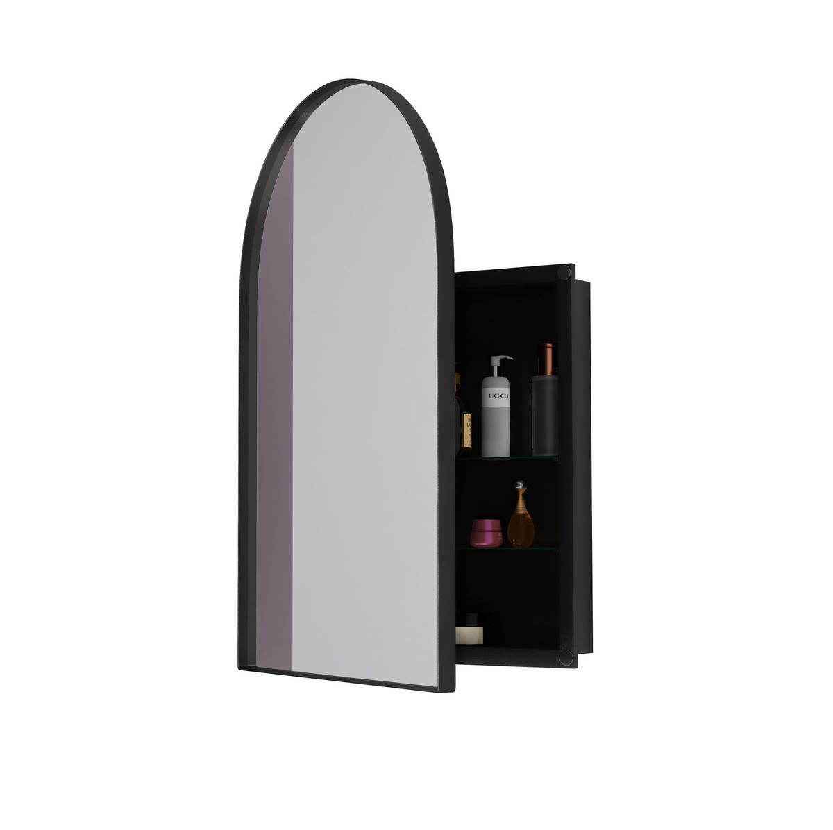 SPIEGELSCHRANK 91x61x12cm schwarz mit gehärtetem Glas Wandmontage,Feuchtigkeitsbeständig,Integrierter Stauraum - Silberfarben, Glas (61/91/12cm) - Modfu