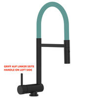 VORFENSTER-KÜCHENARMATUR, Umklappbar 6 CM, Schwarz Matt und Türkis, 2-Strahl-Brause, LINKER HEBEL - Türkis, Metall (21.3/48.2/21.3cm) - VIZIO