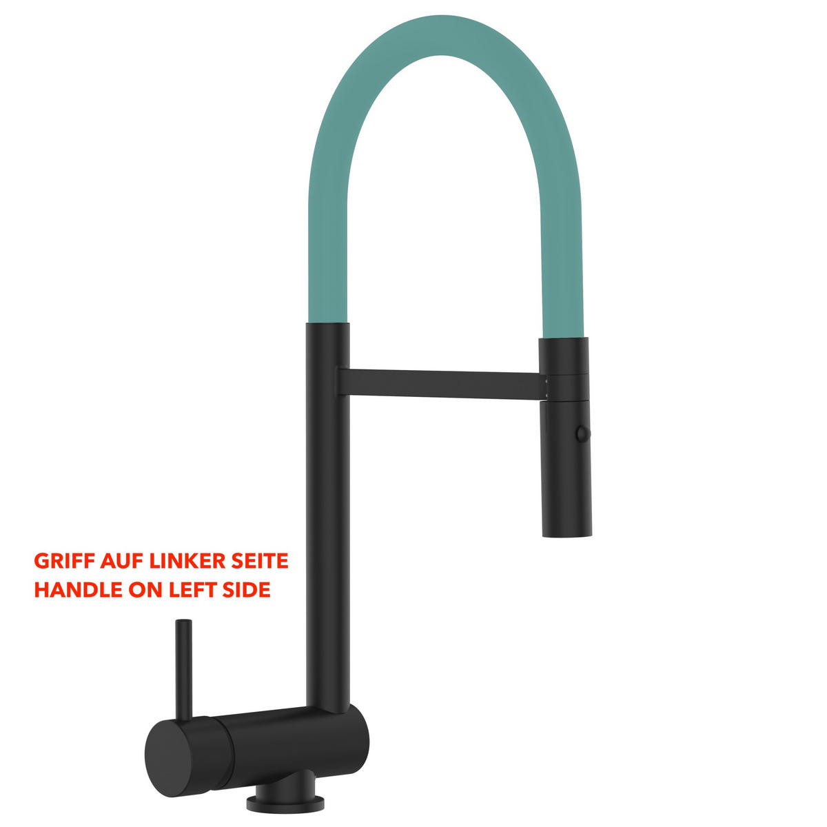 VORFENSTER-KÜCHENARMATUR, Umklappbar 6 CM, Schwarz Matt und Türkis, 2-Strahl-Brause, LINKER HEBEL - Türkis, Metall (21.3/48.2/21.3cm) - VIZIO