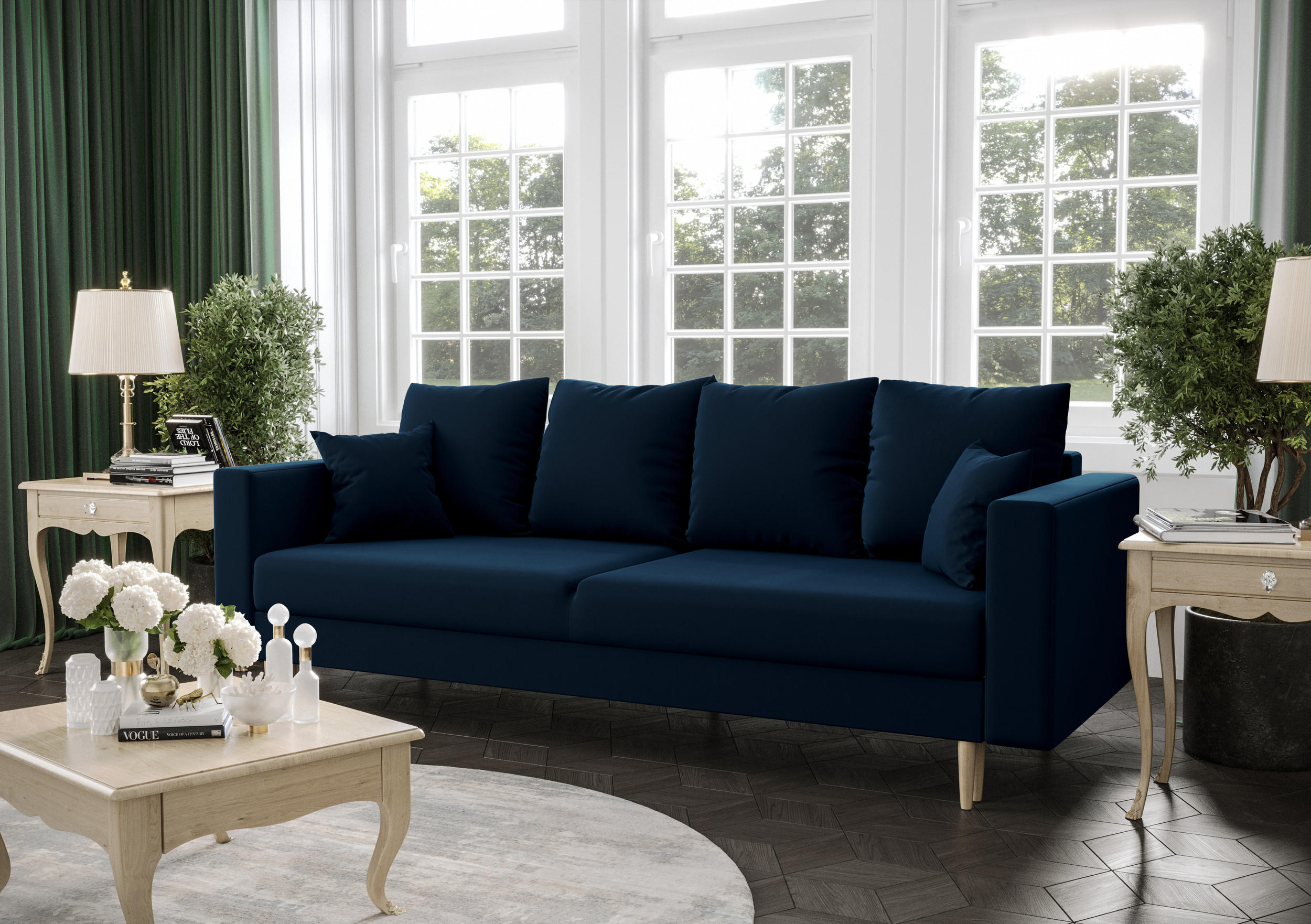 SOFA KRISTI mit Schlaffunktion ITAKA 11 Sofa mit Stauraum - Dunkelblau, Textil (90/87/230cm) - Bedante