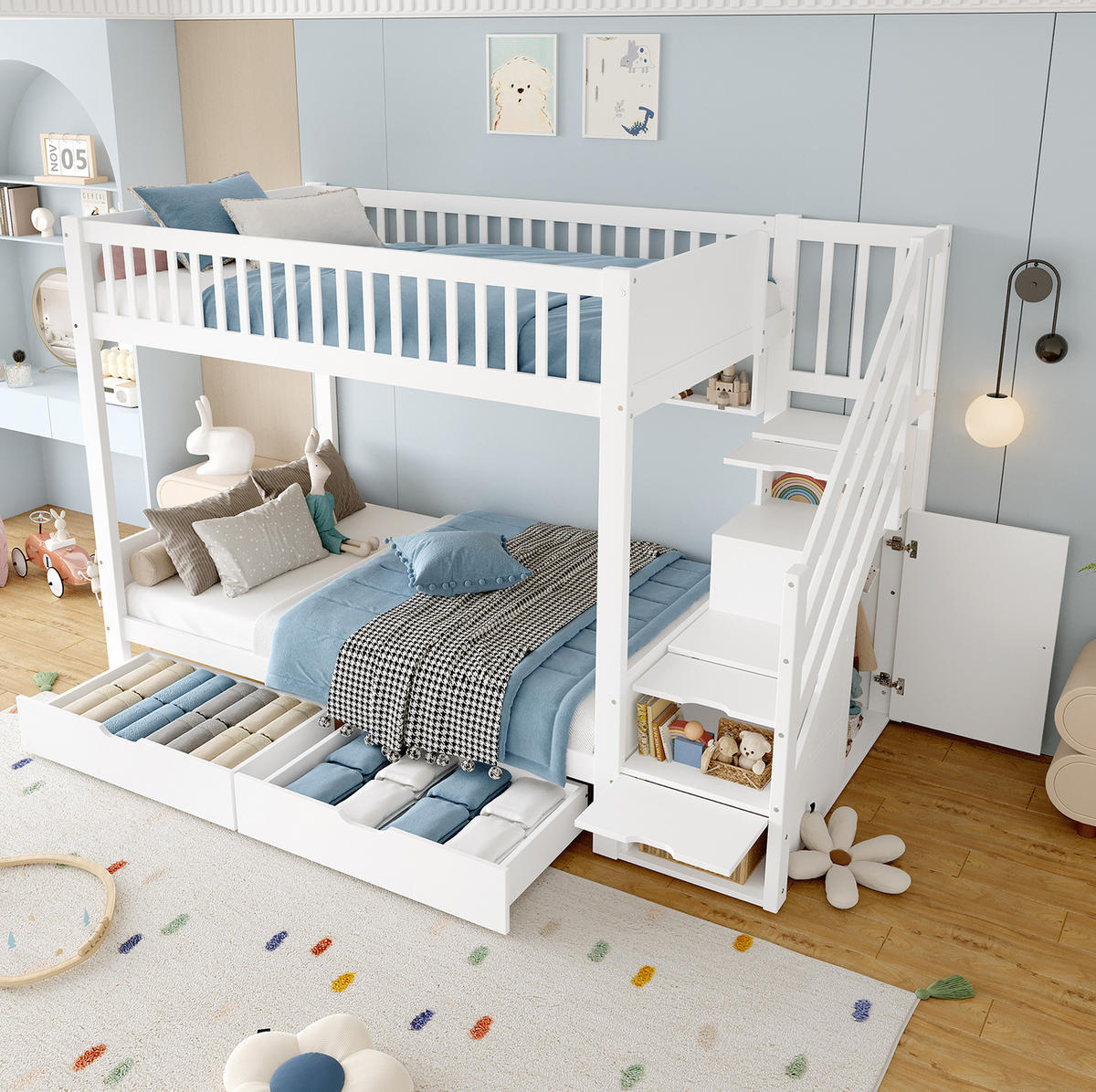 ETAGENBETT 90/200 cm Weiß mit Schublade und Kleiderschrank - Weiß, Holz (90/200cm) - OKWISH