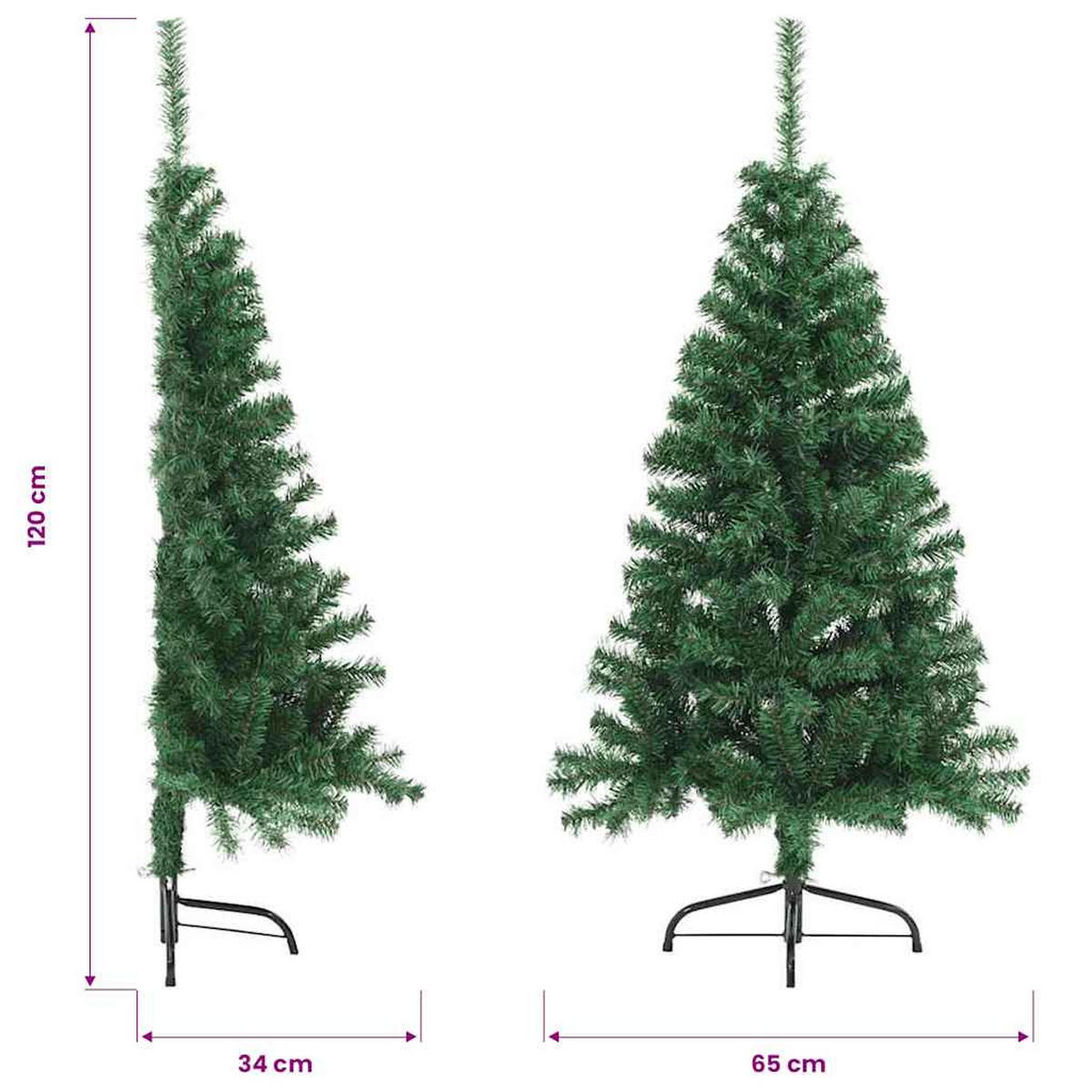 HALB-WEIHNACHTSBAUM Künstlicher Mit Ständer Grün 120 Cm Pvc - Grün, Kunststoff (120cm) - vidaXL