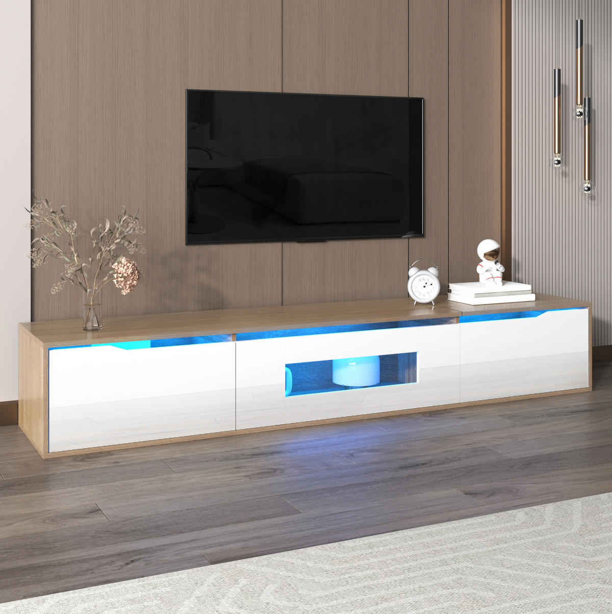 TV-SCHRANK mit LED-Beleuchtung 180 x 35 x 30 cm Weiß Holzoptik - Birnbaumfarben, Holzwerkstoff (35/30/180cm) - Beauniv
