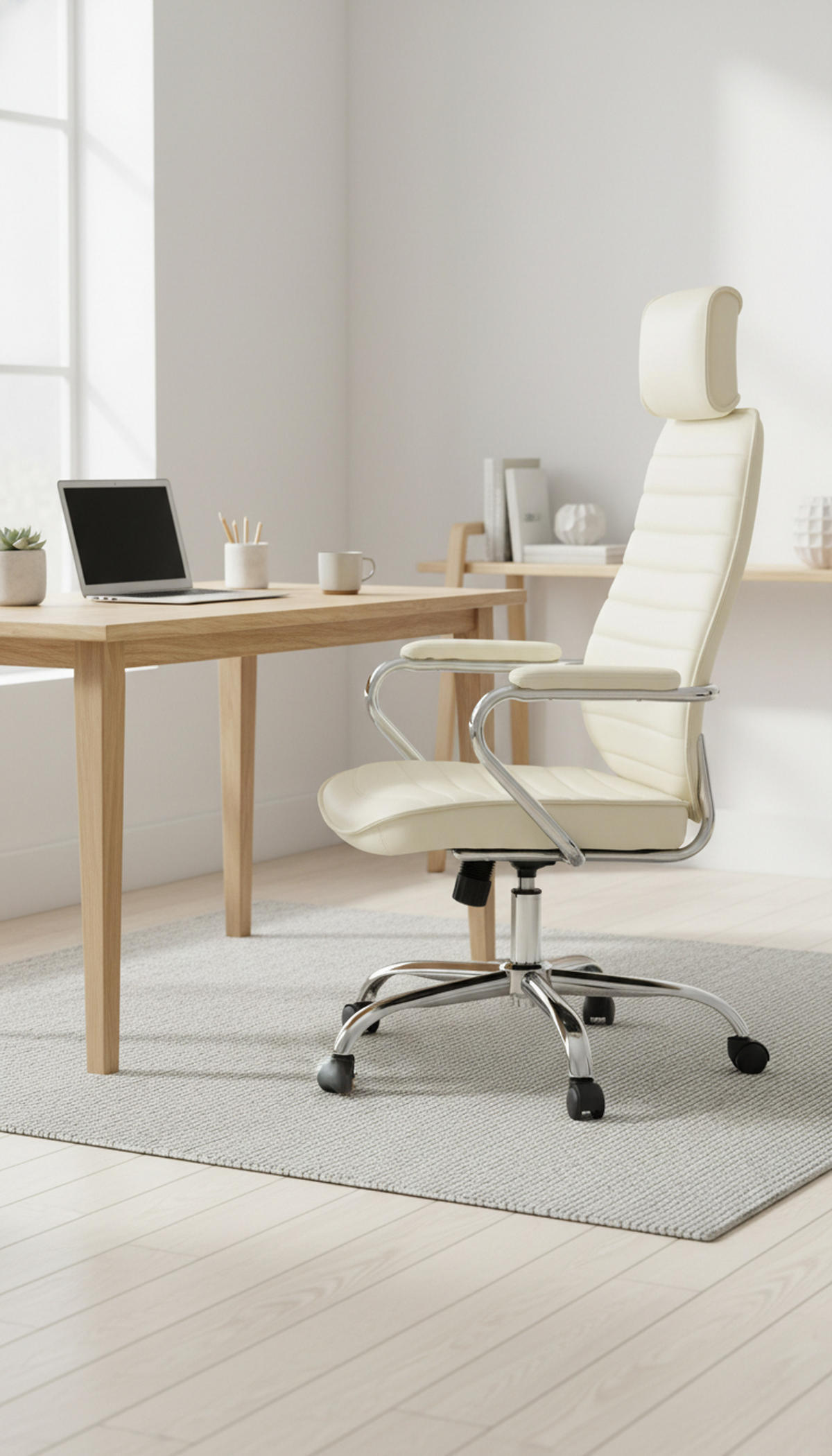 BÜROSTUHL Rocket Echtleder creme - Chromfarben/Creme, Leder/Metall (59/128/57cm) - TPFLiving