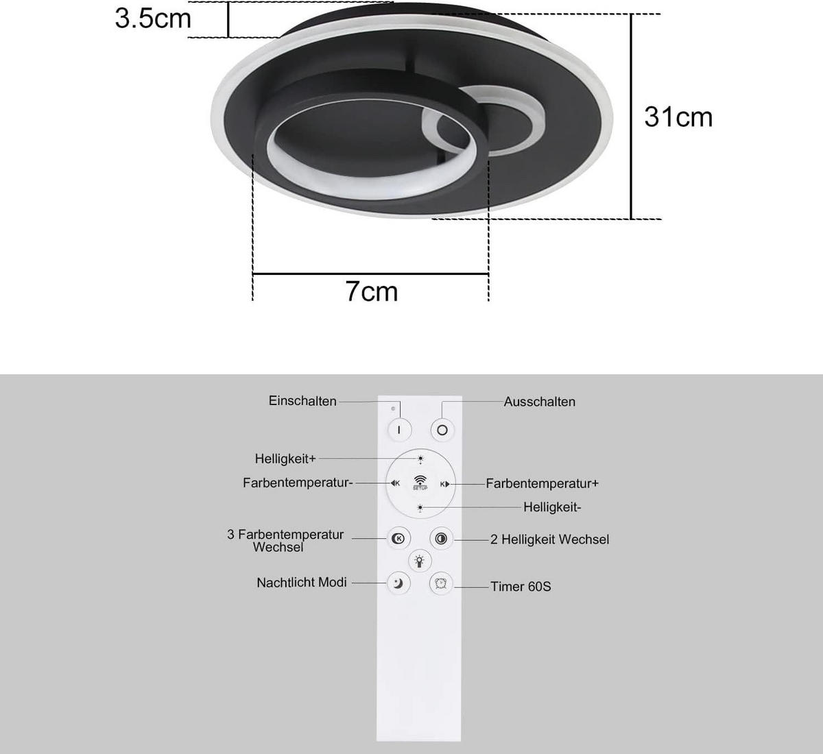 LED-DECKENLEUCHTE Peter 31 cm - Schwarz, Kunststoff (31/31/8.5cm) - Nettlife