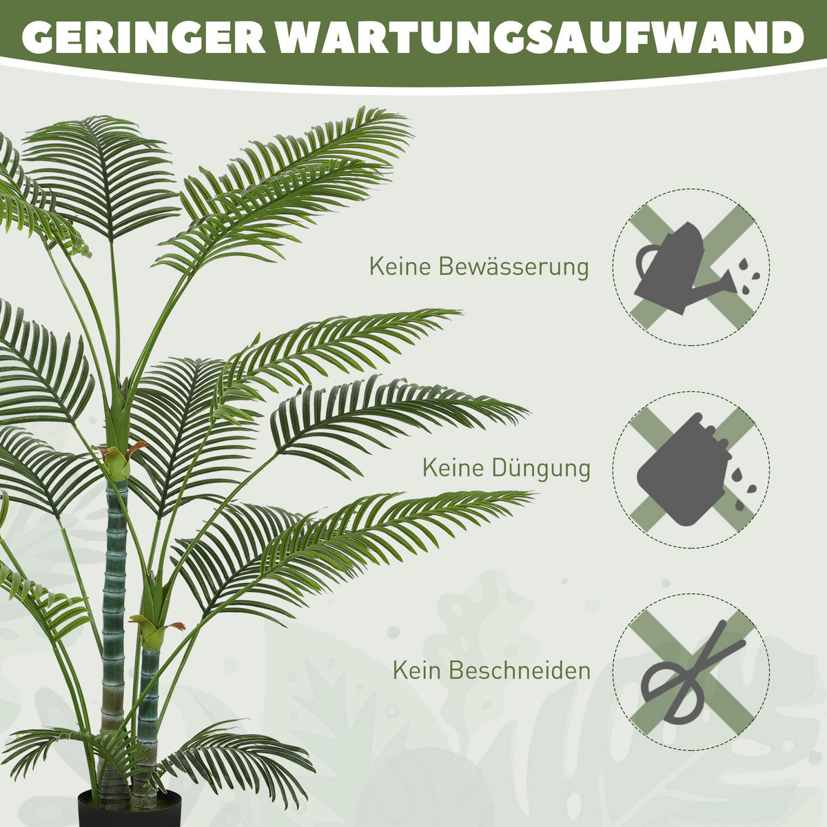 KÜNSTLICHE Palme groß 175 cm Kunstpflanze im Topf mit UV-Schutz für Garten - Schwarz/Grün, Kunststoff (175cm) - HOMCOM