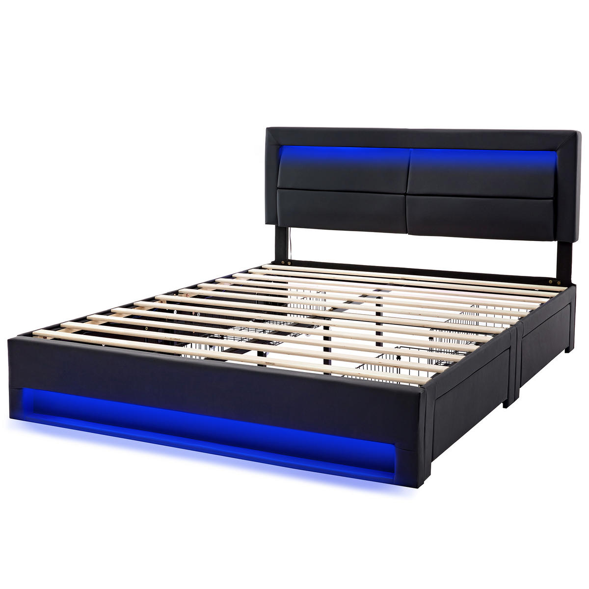 POLSTERBETT 140/200 cm Schwarz mit USB-Anschluss und LED-Beleuchtung - Schwarz, Kunststoff (140/200cm) - OKWISH