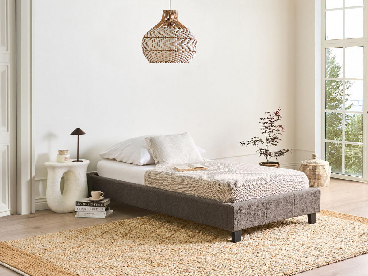 BETT 90/200 cm Taupe Roanne - Taupe/Braun, Textil (90/200cm) - Beliani