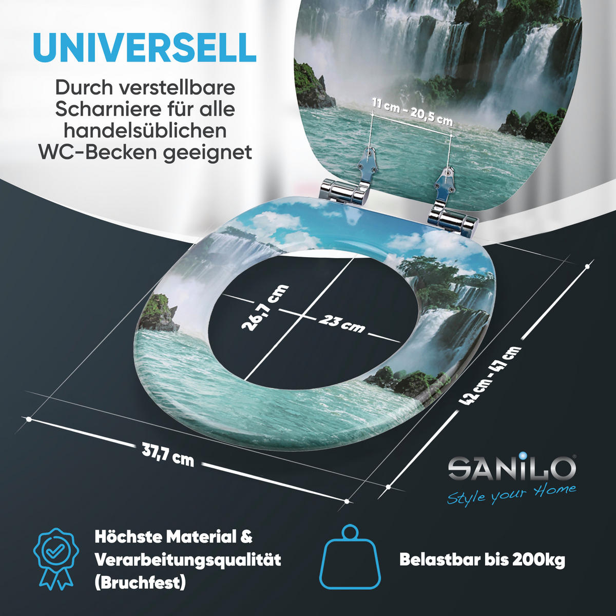 WC-SITZ mit Absenkautomatik Wasserfall - Blau, Holzwerkstoff (38/6/47cm) - Sanilo