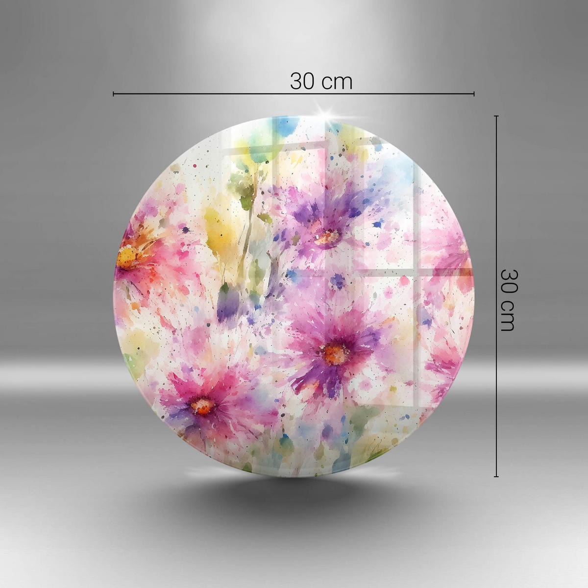 GLASPLATTE Ø 30 cm Gemalte Blumen - Lila, Glas (30/30cm) - Wallfluent