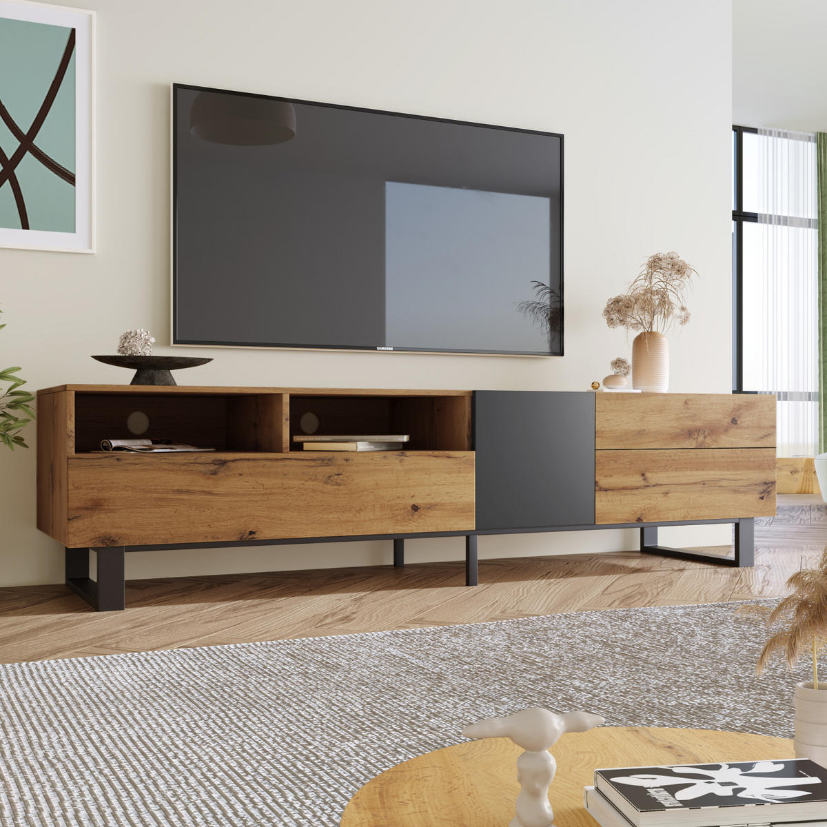 TV Lowboard 180 cm, Colorblock, Holzmaserung - Braun, Holz (102/13/45cm)