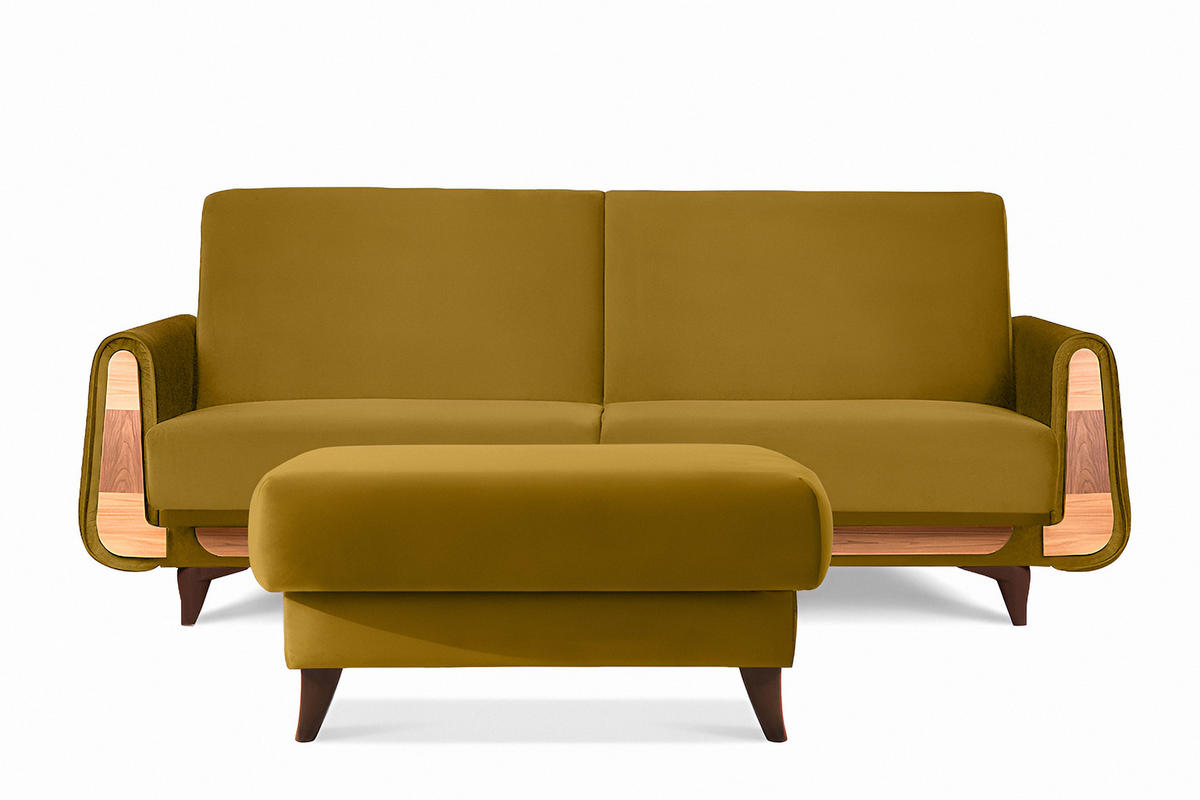 HOCKER GUSTAVO Velours, Gelb - Gelb, Holz/Holzwerkstoff (92/49/92cm) - KONSIMO®