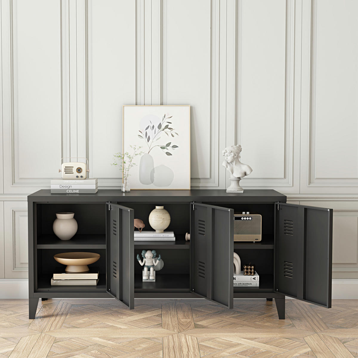 SIDEBOARD Kotka - Schwarz, Metall (113/58/40cm) - [en.casa]