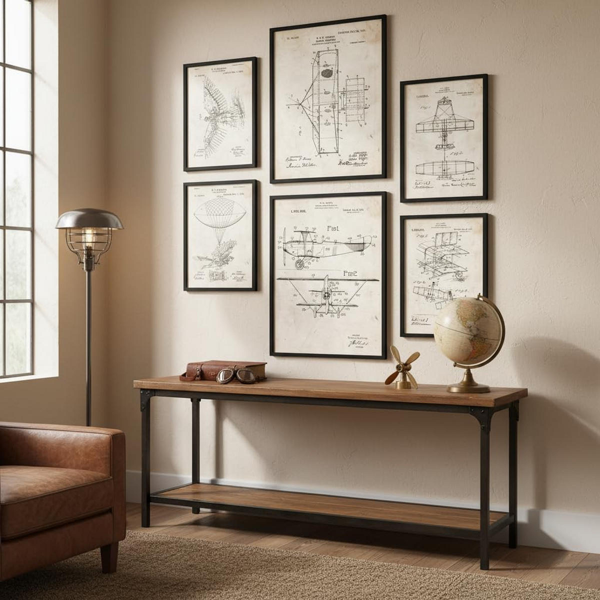 POSTER Set Mit 6 Plakaten Mit Flugzeug Patenten Im Vintage Stil A3 & A4 Schwarzer Rahmen - Schwarz, Papier (29/3cm) - Nacnic