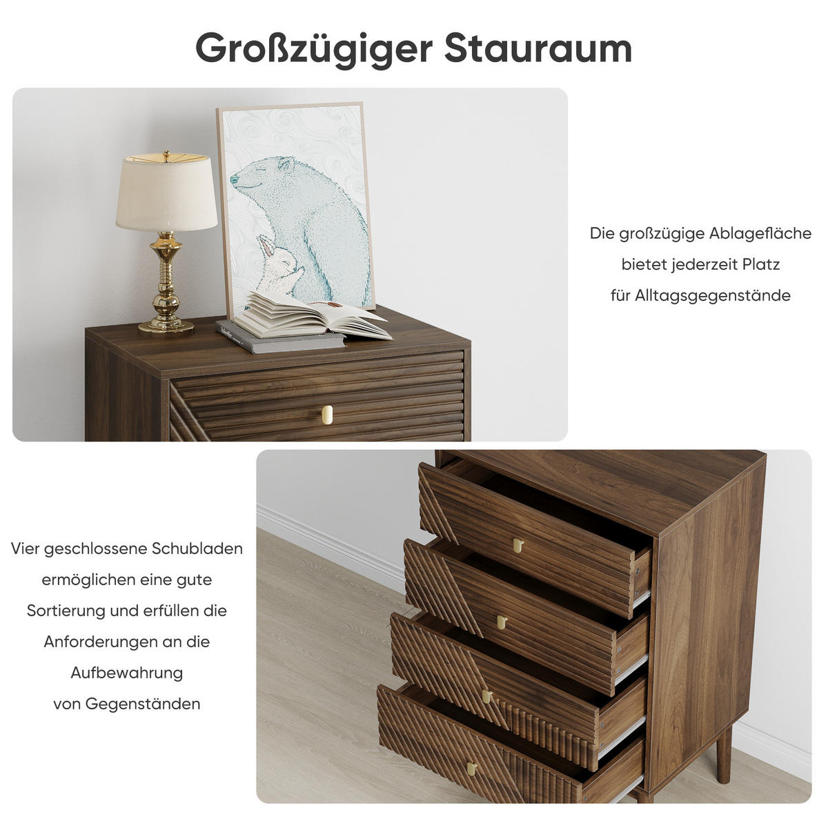 HIGHBOARD Eiche mit Rattanfronten und Schubladen - Braun, Holzwerkstoff (60/90/40cm) - Urban Meuble