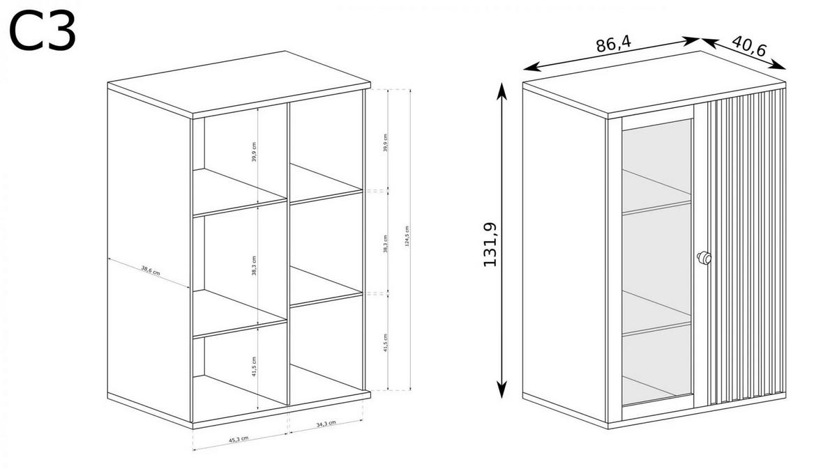 VITRINESCHRANK CALI C-3 - Eiche Artisan, Holzwerkstoff (87/132/40cm) - Meblini