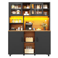 HOCHSCHRANK 185Cm LED App Schiebetüren Holzoptik Schwarz - Schwarz, Holzwerkstoff (140/185/40cm) - FLIEKS