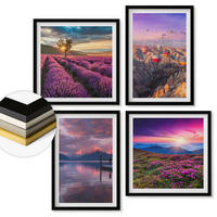 WANDBILDER 4er-Set - 50x50 cm & 40x60 cm Schwarzer Rahmen - Sonnenuntergang auf Lavendelfeldern - Schwarz, Kunststoff (50/50cm) - ArtPrintCave