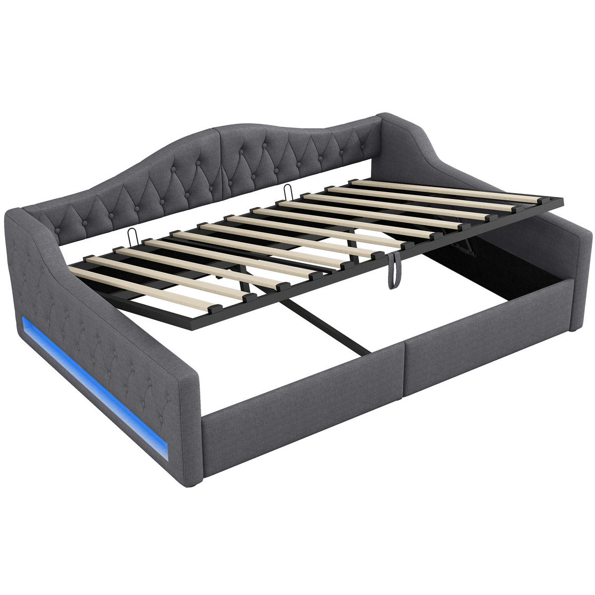TAGESBETT 140/200 cm mit LED-Beleuchtung, Stauraum und Leinenpolsterung, Grau - Grau, Holzwerkstoff (140/200cm) - Redom