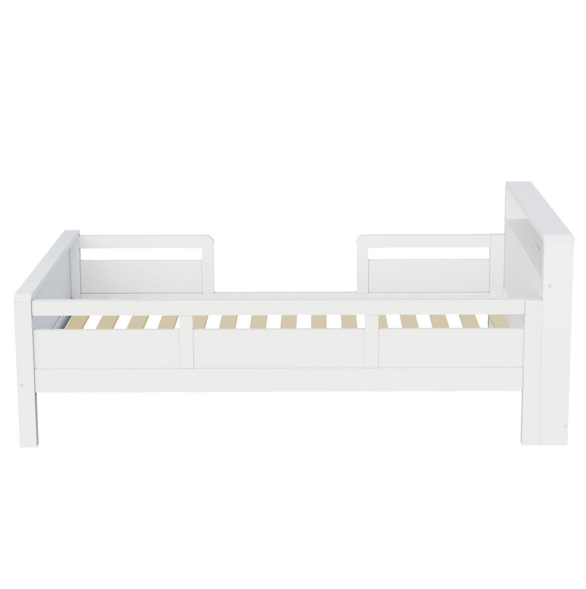 KINDERBETT 90/200 cm aus Kiefern mit LED-Leuchte, USB- und Type-C-Anschluss sowie Kopfteil mit Ablagefach, Weiß - Weiß, Holzwerkstoff (90/200cm) - Redom