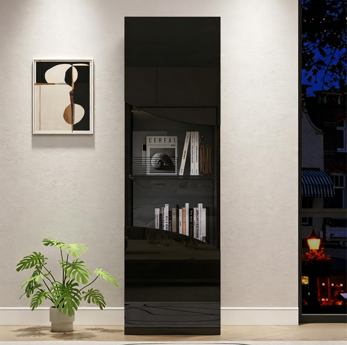 VITRINENSCHRANK mit LED 35 x 50 x 165 cm Hochglanz Schwarz - Schwarz, Holzwerkstoff (50/165/35cm) - Beauniv
