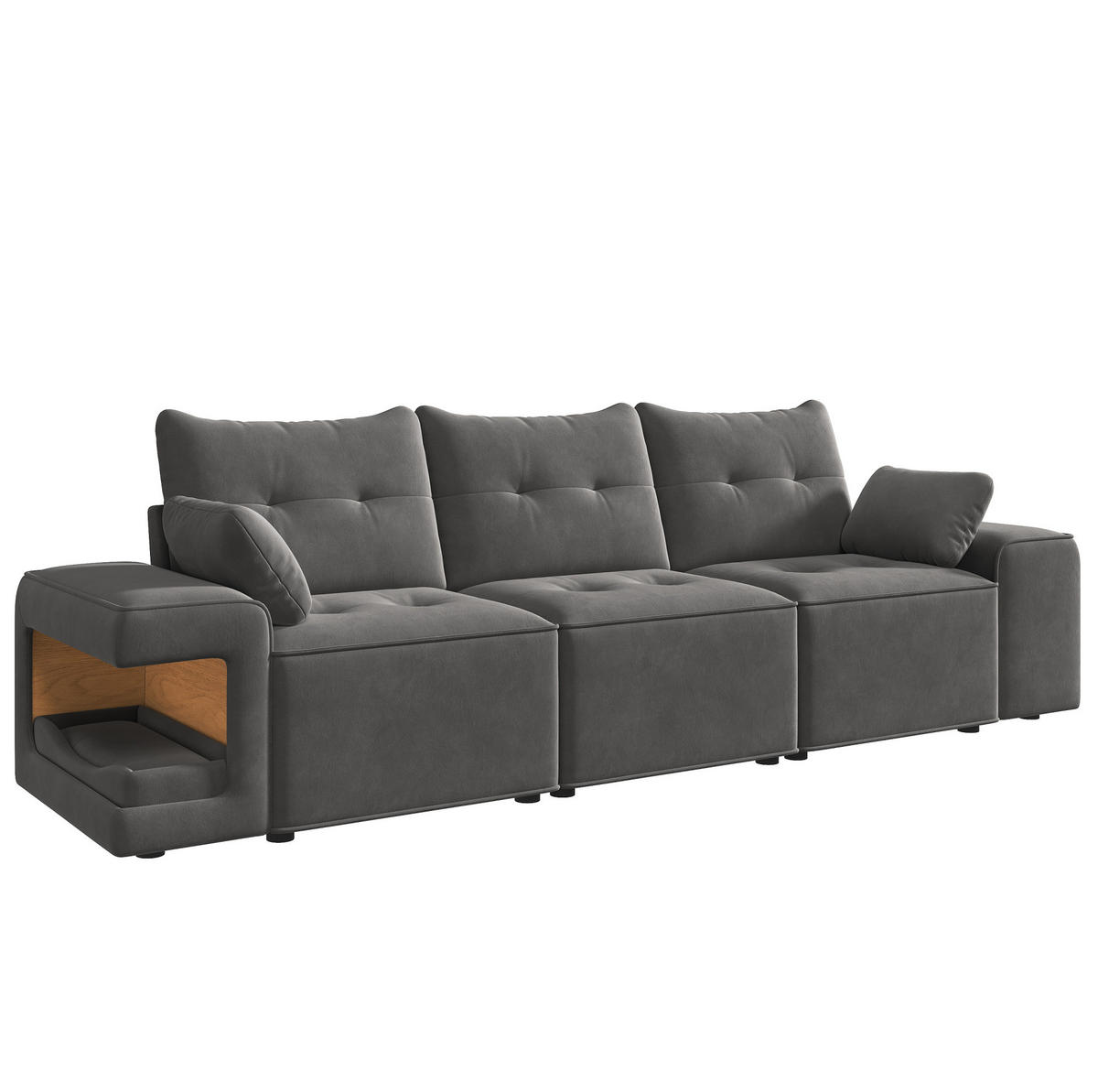 3-SITZER-SOFA 229,5/78/84 cm mit Stauraum, Haustiernischen und breiten Armlehnen, Samt, Grau - Grau, Textil (229.5/84/78cm) - Redom