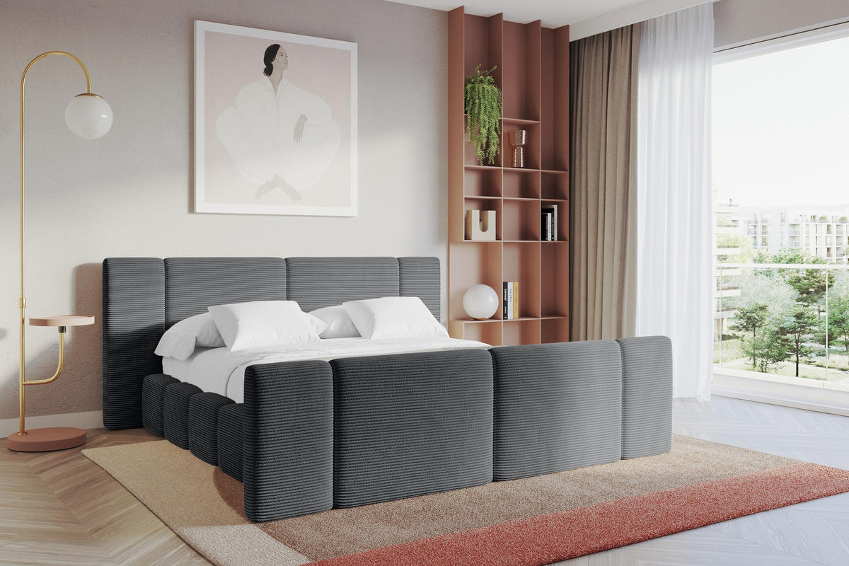 POLSTERBETT mit Bettkasten, Fußteil und Lattenrost, Bett mit Matratze H3/H4 - NILO-Z 200x200 Dunkelgrau - Graphitfarben, Holzwerkstoff/Textil (200/200cm) - ALTDECOR