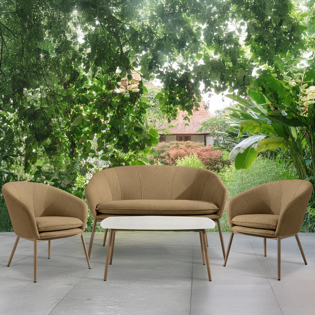 GARTENMÖBELSET SOLIS Gartenlounge-Set, warm beige/beige - Beige, Textil/Metall - KONSIMO®
