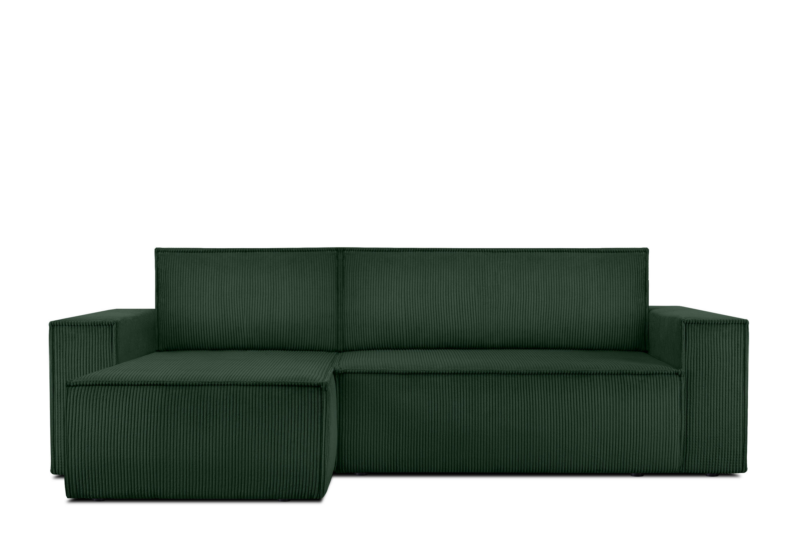 ECKSCHLAFSOFA NAPI Universal Links Rechts mit Bettkasten, Cord-Stoff, dunkelgrün - Dunkelgrün/Schwarz, Textil (262/148cm) - KONSIMO®